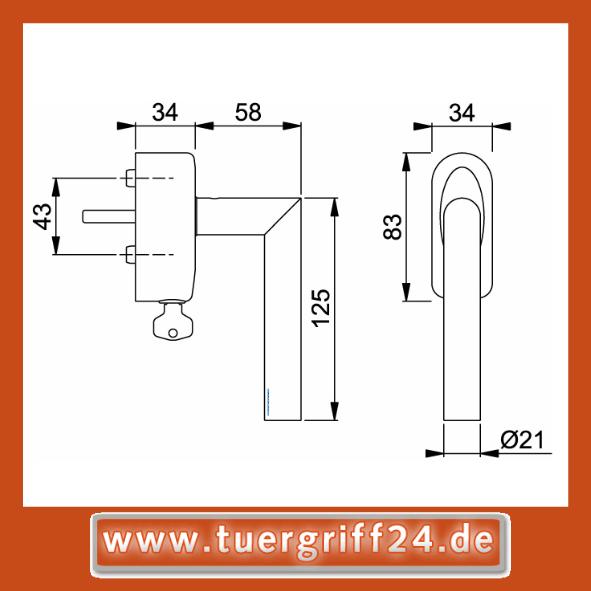 Hoppe Amsterdam Edelstahl Fenstergriff F69 Secustik abschließbar, Vierkantstift 7/35 mm, E1400Z/US950S 100Nm, 2548192, EAN 4012789065145